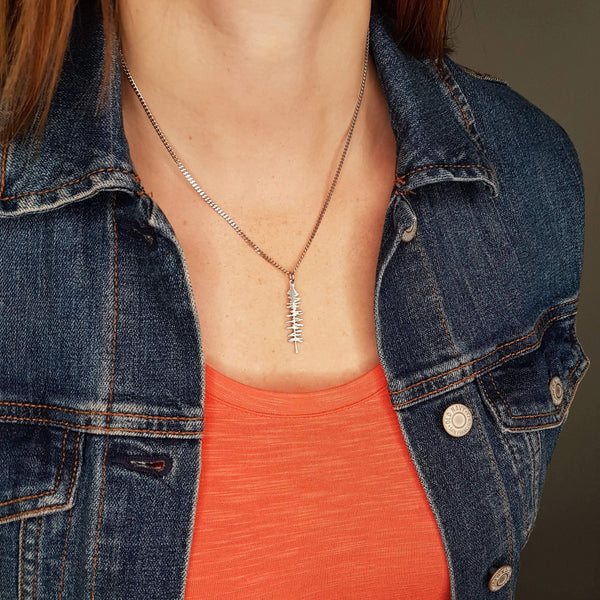Silver Spruce Tree Silhouette Charm Sitka Pendant Necklace Solid Cast 925 Sterling Silver - Moon Raven Designs