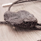 Black Rattlesnake Bolo Tie - Hand Cast Onyx Resin - Black Braided Cord with Silver Tips - Unique Snake Suit Accessory - Gift for Dad - Moon Raven Designs