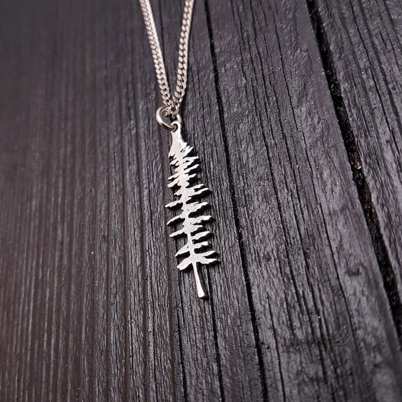 Silver Spruce Tree Silhouette Charm Sitka Pendant Necklace Solid Cast 925 Sterling Silver - Moon Raven Designs
