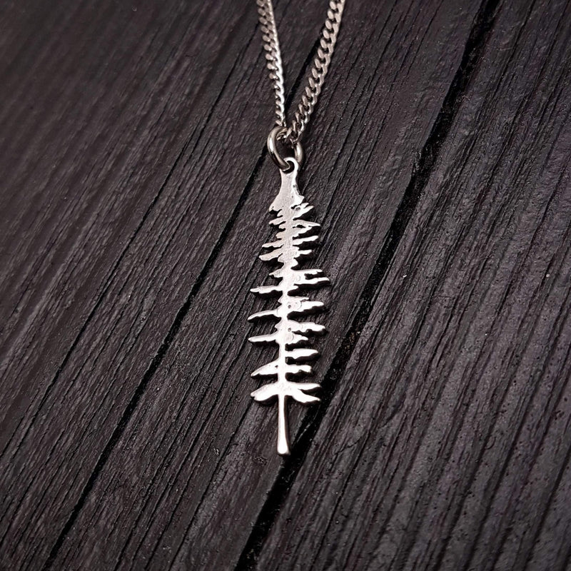 Silver Spruce Tree Silhouette Charm Sitka Pendant Necklace Solid Cast 925 Sterling Silver - Moon Raven Designs