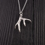 Mule Deer Antler Pendant Necklace Solid Cast 925 Sterling Silver - Moon Raven Designs