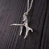Mule Deer Antler Pendant Necklace Solid Cast 925 Sterling Silver - Moon Raven Designs
