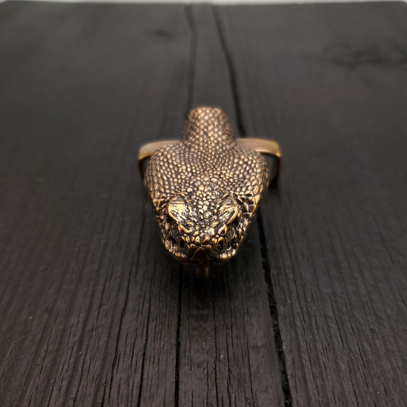 Rattlesnake Head Belt Buckle - Solid Hand Cast Bronze - Fits 1.5 Inch Belt - Oxidised Antique Finish - Life Size - Snake Gift for Him