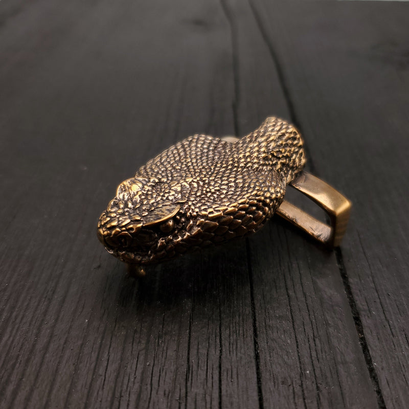Rattlesnake Head Belt Buckle - Solid Hand Cast Bronze - Fits 1.5 Inch Belt - Oxidised Antique Finish - Life Size - Snake Gift for Him