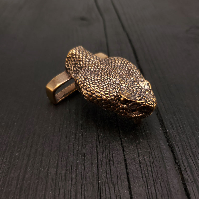 Rattlesnake Head Belt Buckle - Solid Hand Cast Bronze - Fits 1.5 Inch Belt - Oxidised Antique Finish - Life Size - Snake Gift for Him