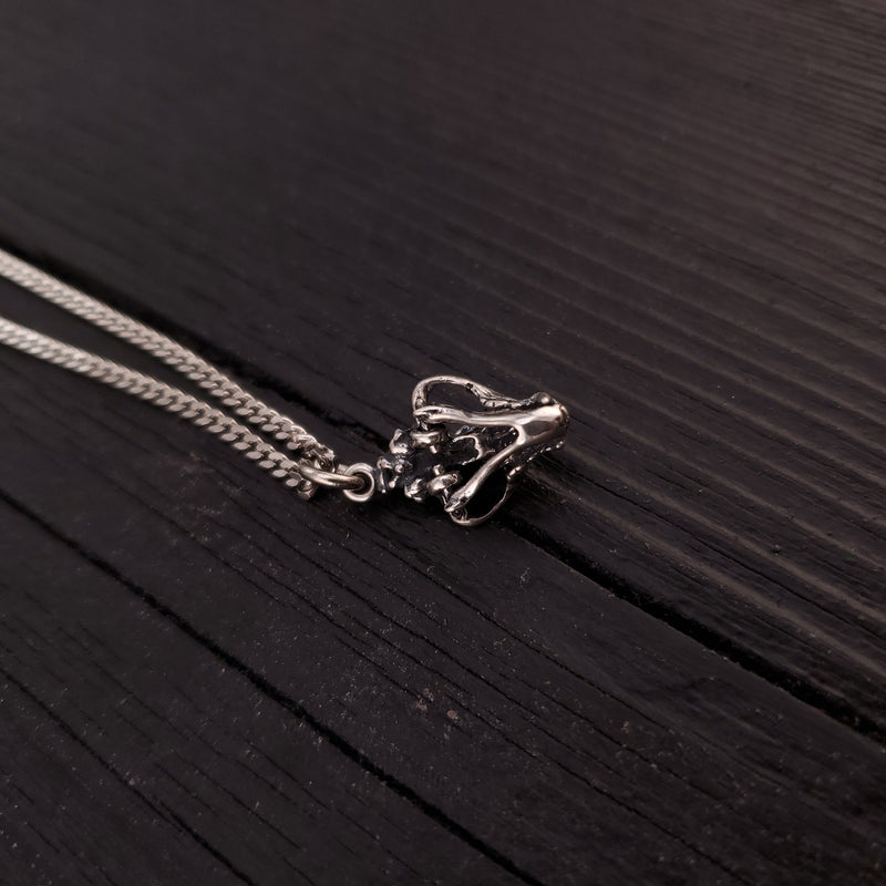 Cat Skull Pendant Necklace - Solid Hand Cast 925 Sterling Silver - Fully Articulated Jaw - Domestic House Cat Jewelry Gift