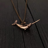 Narwhal Charm Pendant Necklace - Solid Hand Cast Bronze - Polished Finish - Arctic Unicorn of the Sea - Unisex Jewelry Gift for Him or Her