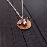 Tiny Honey Bee Charm Necklace - Solid Hand Cast 925 Sterling Silver - Completely Three Dimensional  Jewelry Gift for Her