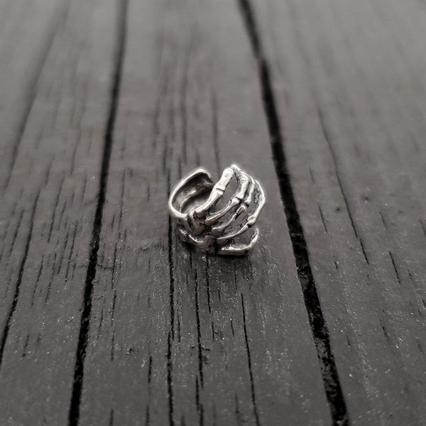 Skeleton Hand Ear Cuff - Solid Hand Cast Sterling Silver - Statement Ear Jewelry Gift for Him or Her