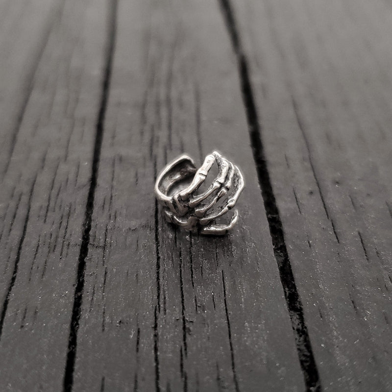 Skeleton Hand Ear Cuff - Solid Hand Cast Sterling Silver - Statement Ear Jewelry Gift for Him or Her