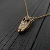 American Alligator Skull Pendant Necklace - Solid Hand Cast Jewelers Bronze - Polished Oxidised Finish - Multiple Chain Lengths Available