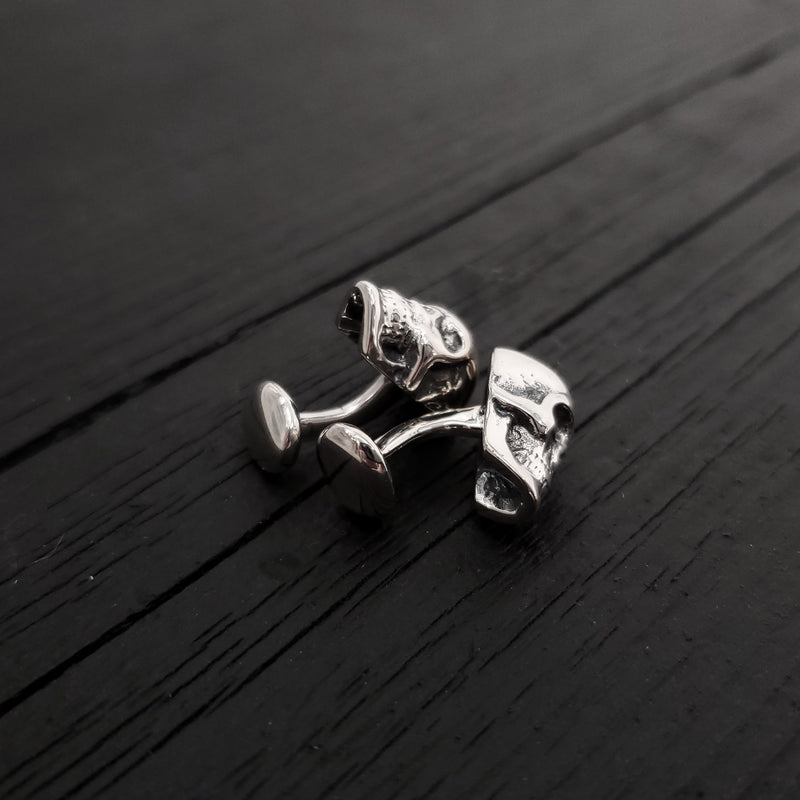 Human Skull Cufflinks - Solid Hand Cast 925 Sterling Silver - Polished Oxidized Finish - Unisex Suit Accessory Gift for Him or Her