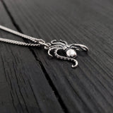 Tiny Octopus Charm Pendant Necklace - Solid Hand Cast 925 Sterling Silver - Polished Oxidised Finish - Multiple Chain Lengths - Unisex Gift