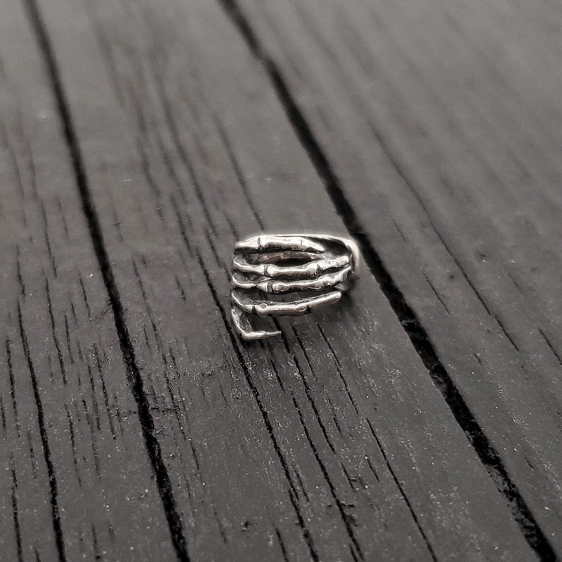 Skeleton Hand Ear Cuff - Solid Hand Cast Sterling Silver - Statement Ear Jewelry Gift for Him or Her