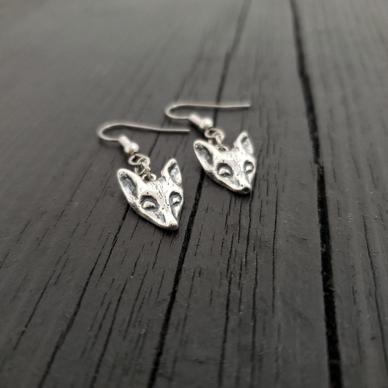 Little Fox Face Earrings - Solid Hand Cast 925 Sterling Silver - Fox Jewelry Gift for Her -