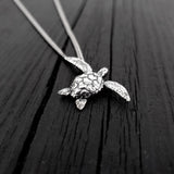 Sea Turtle Charm Pendant Necklace - Solid Cast 925 Sterling Silver - Polished Oxidized Finish - Multiple Chain Lengths - Unisex Turtle Gift