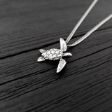 Sea Turtle Charm Pendant Necklace - Solid Cast 925 Sterling Silver - Polished Oxidized Finish - Multiple Chain Lengths - Unisex Turtle Gift