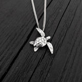 Sea Turtle Charm Pendant Necklace - Solid Cast 925 Sterling Silver - Polished Oxidized Finish - Multiple Chain Lengths - Unisex Turtle Gift