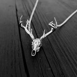 Sterling Silver Whitetail Deer Skull Antler Rack Pendant Necklace - Solid Hand Cast 925 Sterling Silver - Unisex - Multiple Chain Lengths