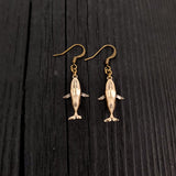 Breaching Humpback Whale Earrings - Solid Hand Cast Bronze - Polished Finish - Jewelry Gift for or Her