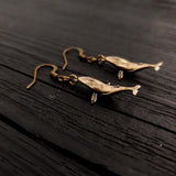 Breaching Humpback Whale Earrings - Solid Hand Cast Bronze - Polished Finish - Jewelry Gift for or Her
