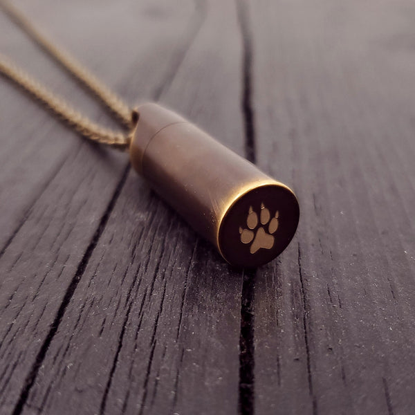 Dog Paw Print Tear Drop Cremation Ash Urn Necklace - Solid Bronze - Custom Engraved Personalised Mourning Pet Urn