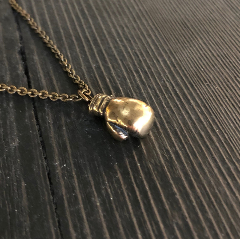 Boxing Glove Charm Pendant Necklace - Solid Cast Bronze - Polished Oxidized Finish - Multiple Chain Lengths Available