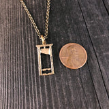 Small Guillotine Charm Pendant Necklace - Solid Hand Cast Bronze - Polished Oxidized Finish - Three Dimensional Detail