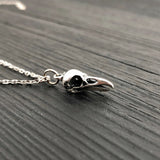Tiny Sterling Silver Raven Skull Charm Necklace- Solid Hand Cast 925 Sterling Silver - Unique Nature Gift For Her