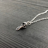 Tiny Sterling Silver Raven Skull Charm Necklace- Solid Hand Cast 925 Sterling Silver - Unique Nature Gift For Her