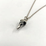 Tiny Sterling Silver Raven Skull Charm Necklace- Solid Hand Cast 925 Sterling Silver - Unique Nature Gift For Her