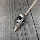 Antique Silver Crow Skull Cremation Urn Pendant Necklace - Solid Hand Cast Anatomically Correct Bird Skull Memorial Keepsake