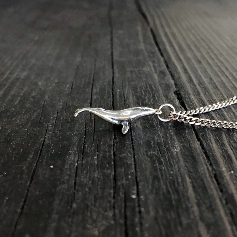 Breaching Humpback Whale Charm Pendant Necklace - Solid Hand Cast .925 Sterling Silver - Polished Finish - Jewelry Gift for Her