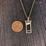 Small Guillotine Charm Pendant Necklace - Solid Hand Cast Bronze - Polished Oxidized Finish - Three Dimensional Detail