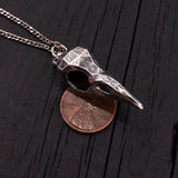 Faceted Raven Skull Necklace - Solid Hand Cast Silver Plated Bronze - Three Dimensional Detail Bird Skull - Multiple Chain Lengths