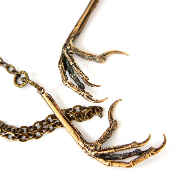 Bird Claw Lariat Necklace - Solid Hand Cast Bronze Double Lariat Necklace - Statement Gift For Her - Moon Raven Designs