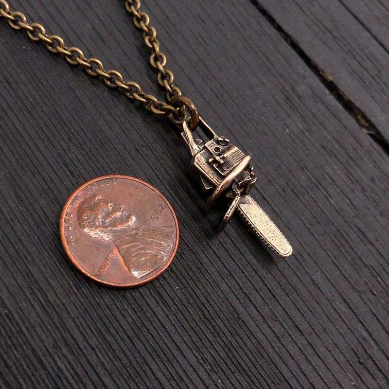 Solid Bronze Chainsaw Necklace Chainsaw Charm Necklace