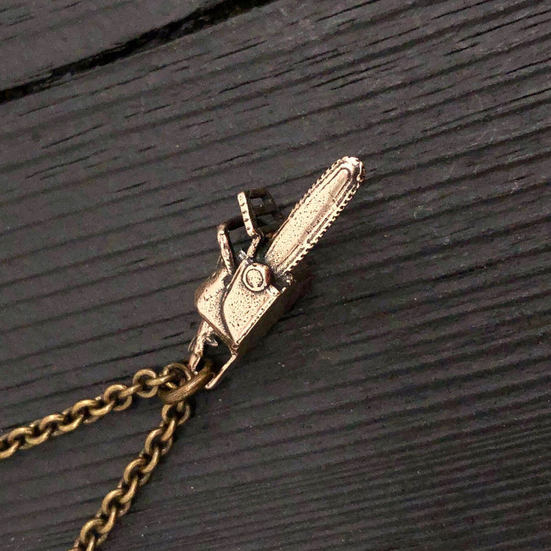 Solid Bronze Chainsaw Necklace Chainsaw Charm Necklace