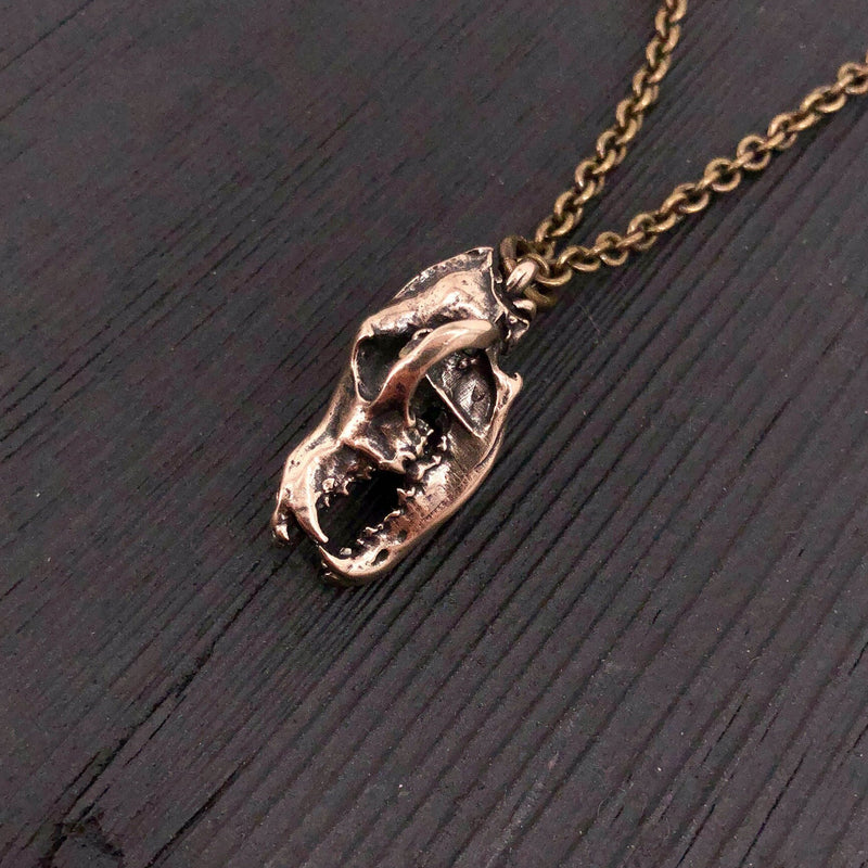 Grey Wolf Skull Necklace in Solid Bronze Wolf Skull Pendant Wolf Skull Jewelry