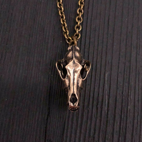 Grey Wolf Skull Necklace in Solid Bronze Wolf Skull Pendant Wolf Skull Jewelry