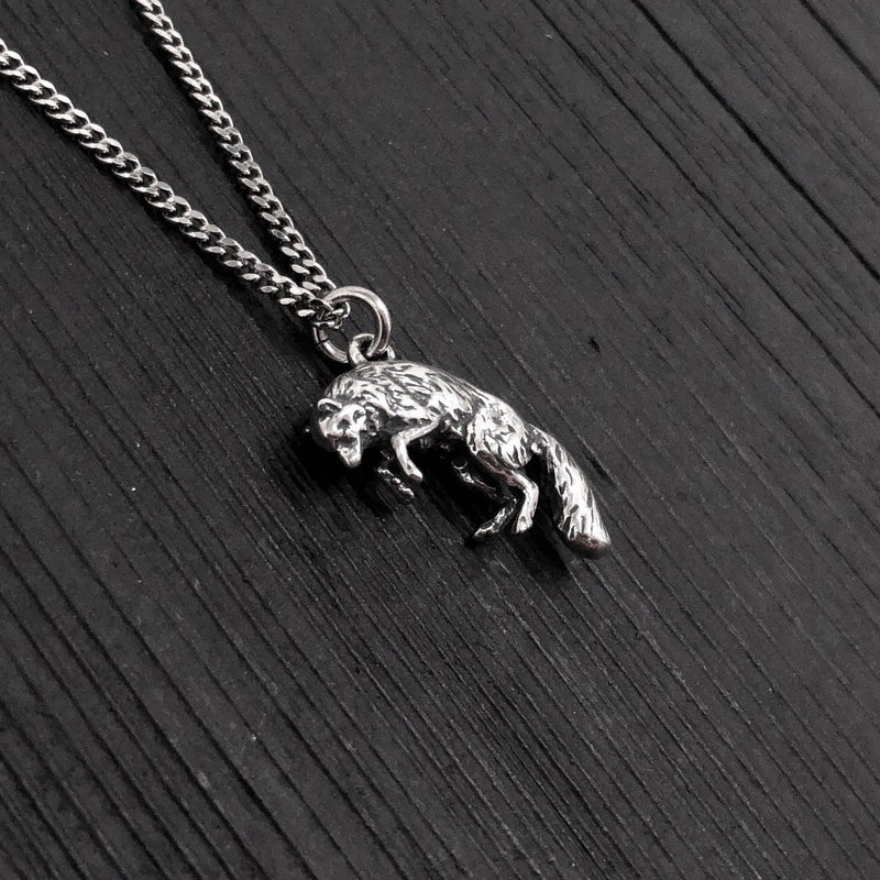 Pouncing Arctic Fox Pendant Necklace in Solid Sterling Silver - Gift For Him or Her - Unique Nature Inspired Forest Creature Jewelry