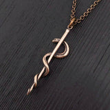 Rod Of Asclepius Pendant Necklace -Solid Hand Cast Bronze - Staff of Aesculapius - Medical First Responder Unisex Jewelry Gift