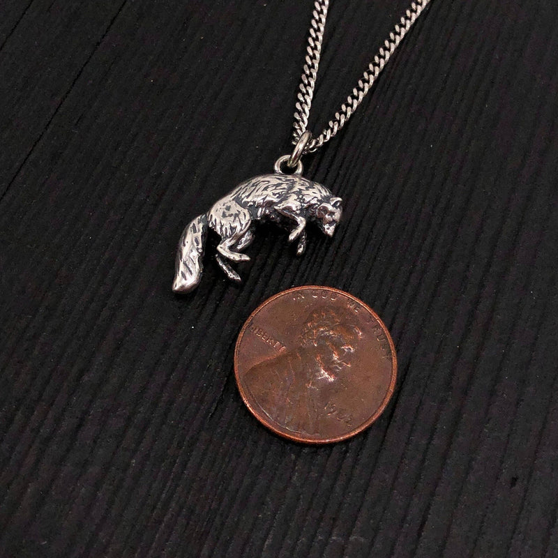 Pouncing Arctic Fox Pendant Necklace in Solid Sterling Silver - Gift For Him or Her - Unique Nature Inspired Forest Creature Jewelry