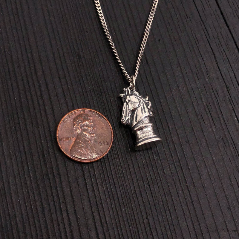 Chess Knight  Pendant Necklace - Solid Sterling Silver Horse Head