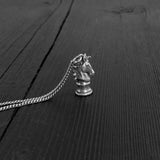 Chess Knight  Pendant Necklace - Solid Sterling Silver Horse Head