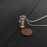 Chess Knight  Pendant Necklace - Solid Sterling Silver Horse Head