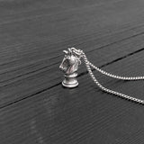 Chess Knight  Pendant Necklace - Solid Sterling Silver Horse Head