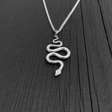 Viper Snake Pendant Necklace - Solid Hand Cast Sterling Silver - Polished Oxidized Finish - Multiple Chain Lengths - Serpent Jewelry