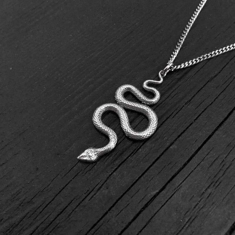 Viper Snake Pendant Necklace - Solid Hand Cast Sterling Silver - Polished Oxidized Finish - Multiple Chain Lengths - Serpent Jewelry