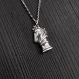 Chess Knight  Pendant Necklace - Solid Sterling Silver Horse Head